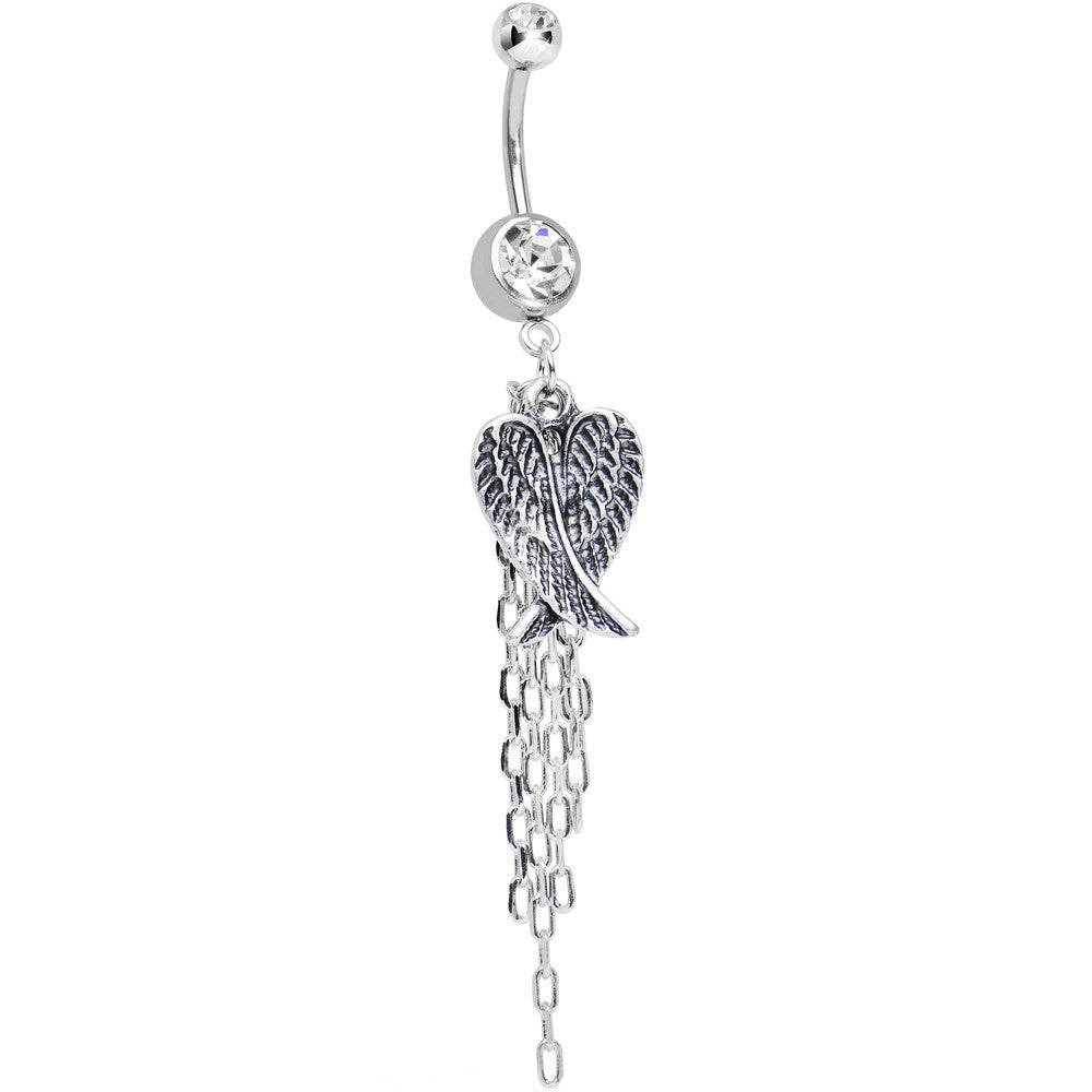 Clear Double CZ Chain Streamer Angel Wing Dangle Belly Ring