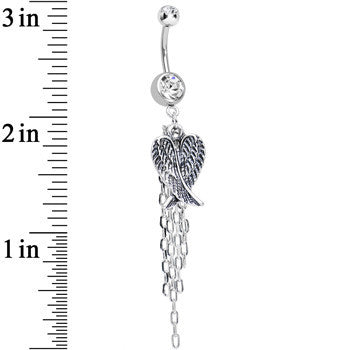 Clear Double CZ Chain Streamer Angel Wing Dangle Belly Ring