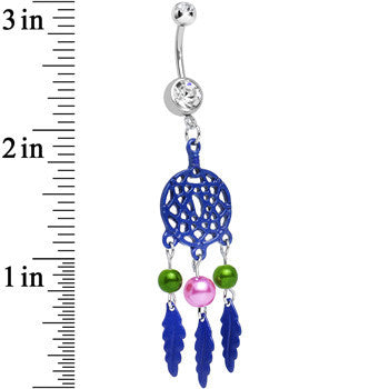 Clear Double CZ Pearly Purple Reverie Dreamcatcher Dangle Belly Ring