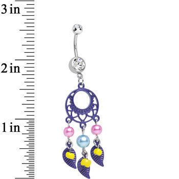 Clear Double CZ Pearly Feathers Purple Dreamcatcher Dangle Belly Ring