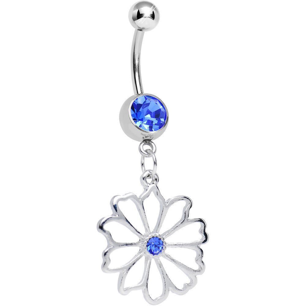 Blue CZ Sunny Season Hollow Flower Dangle Belly Ring