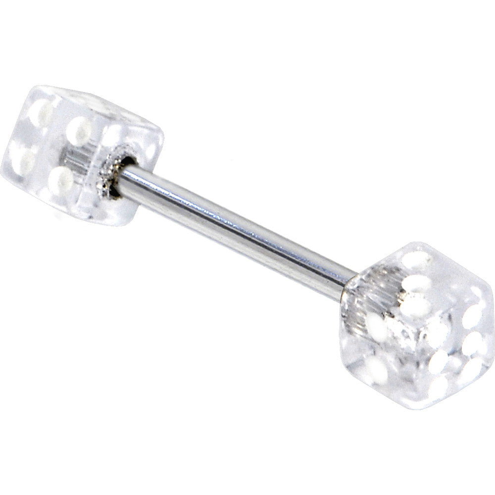 Clear DICE Barbell Tongue Ring