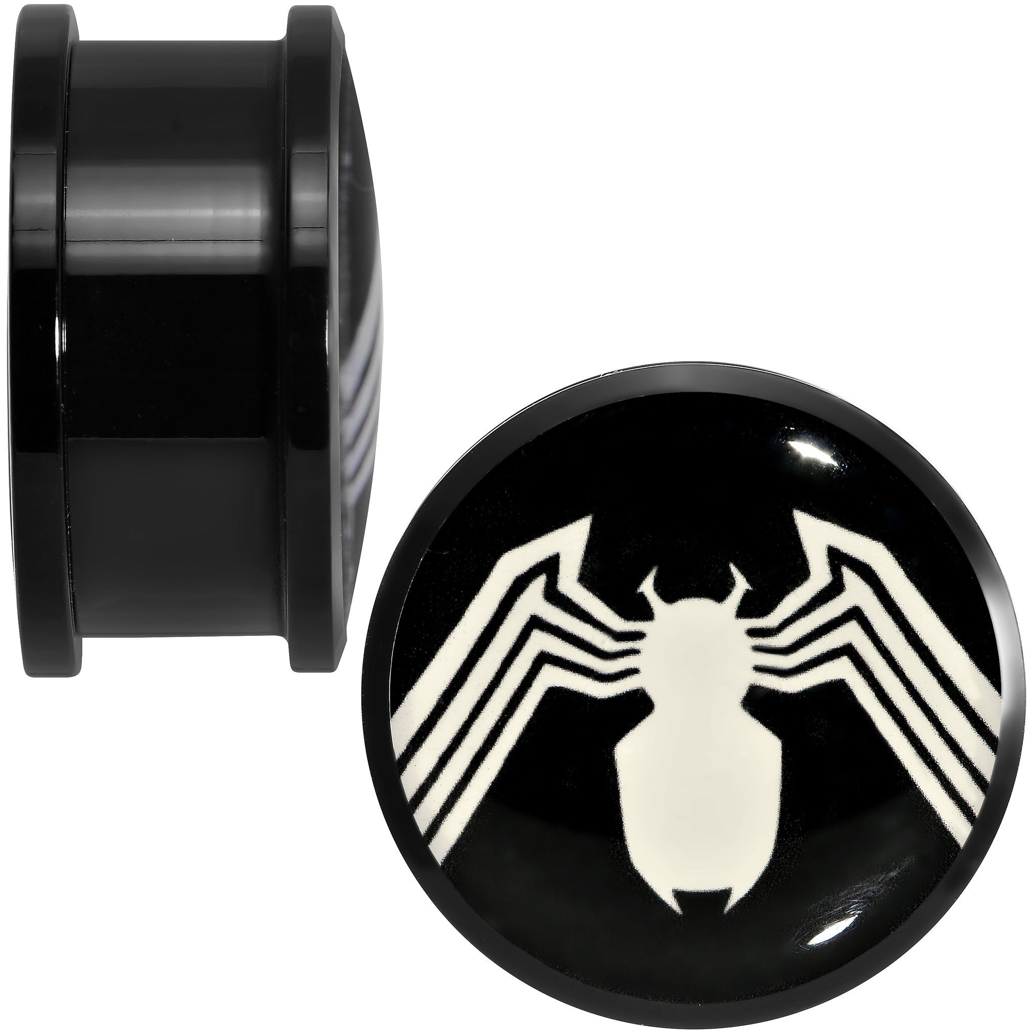 7/8 Licensed White Spider-Man Logo Black PVD Screw Fit Plugs Set