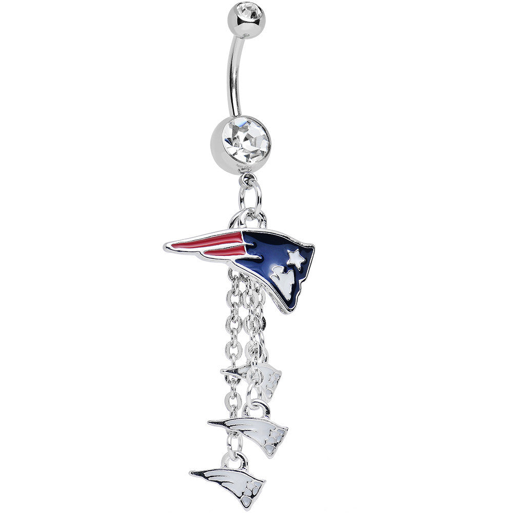 Clear Gem Proud New England Patriots NFL Dangle Belly Ring