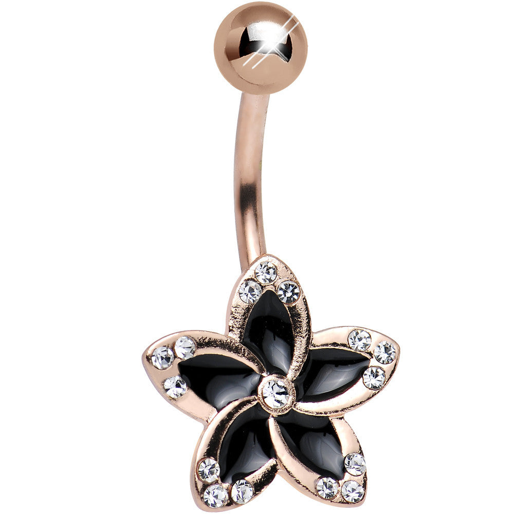 Clear Gem Rose Gold Plated Midnight Pitch Flower Belly Ring