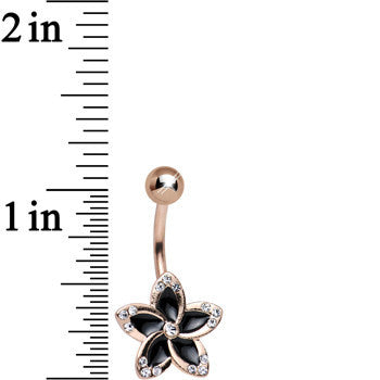 Clear Gem Rose Gold Plated Midnight Pitch Flower Belly Ring