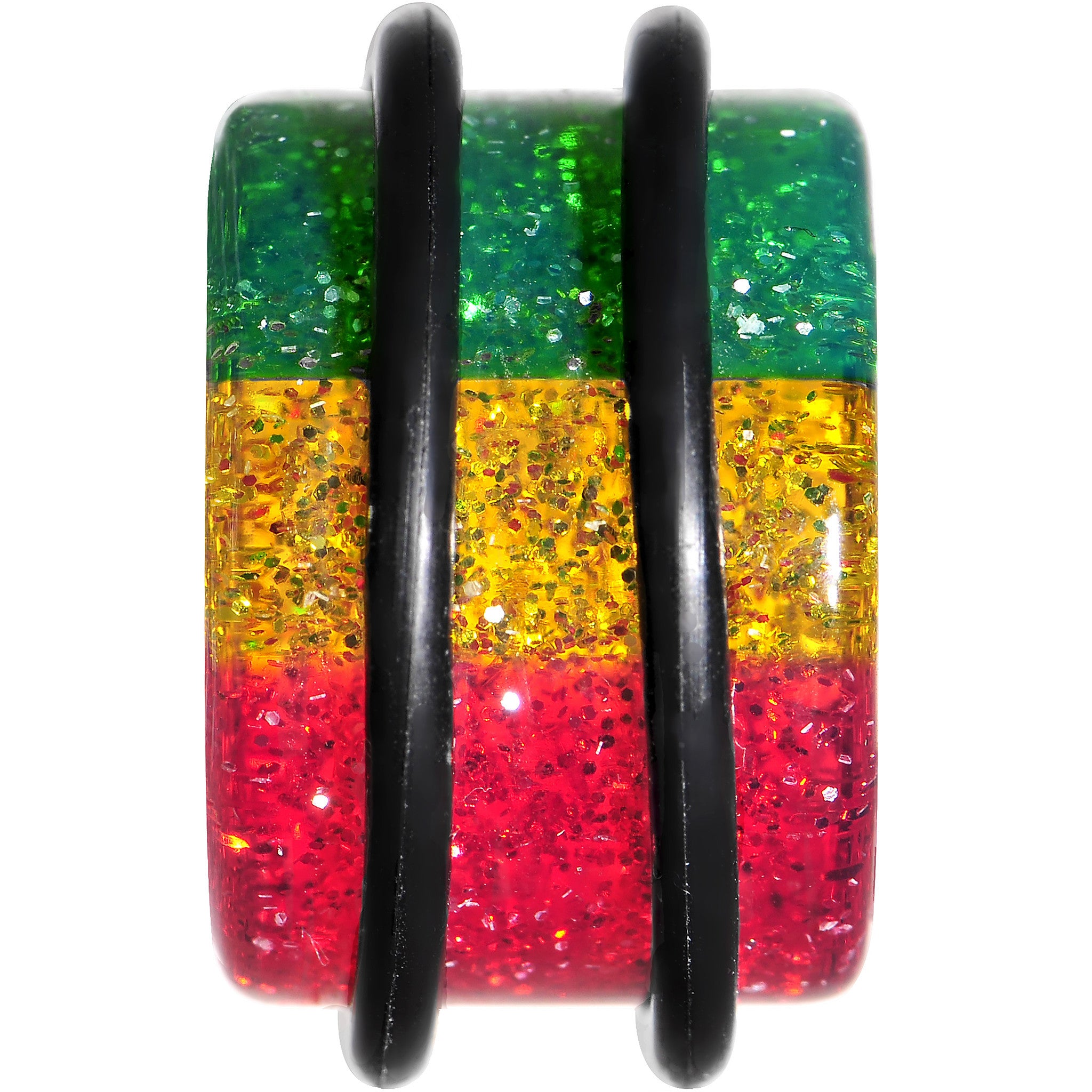 18mm Green Red Yellow Acrylic Rasta Glitter Single Flare Plug