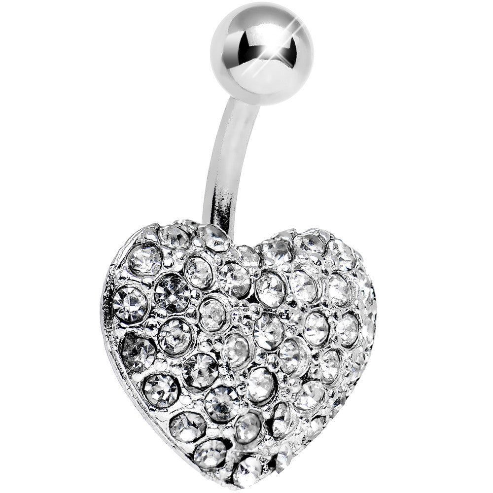 Clear Gem Flash of Love Heart Belly Ring
