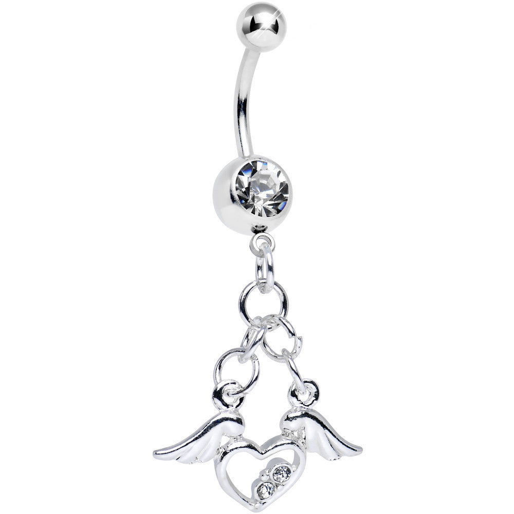 Clear Gem Elevated Love Winged Heart Dangle Belly Ring