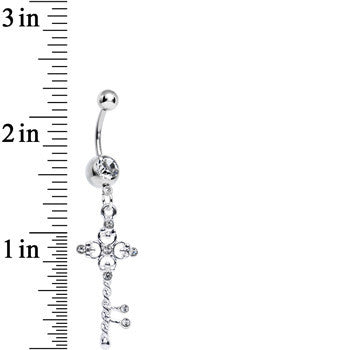 Clear Gem Sparkling Twisted Key Dangle Belly Ring