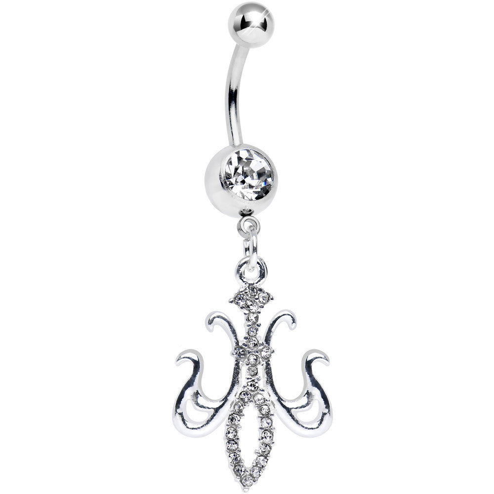 Clear Gem Magnifique Fleur de Lis Dangle Belly Ring