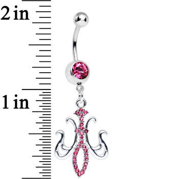 Pink Gem Magnifique Fleur de Lis Dangle Belly Ring
