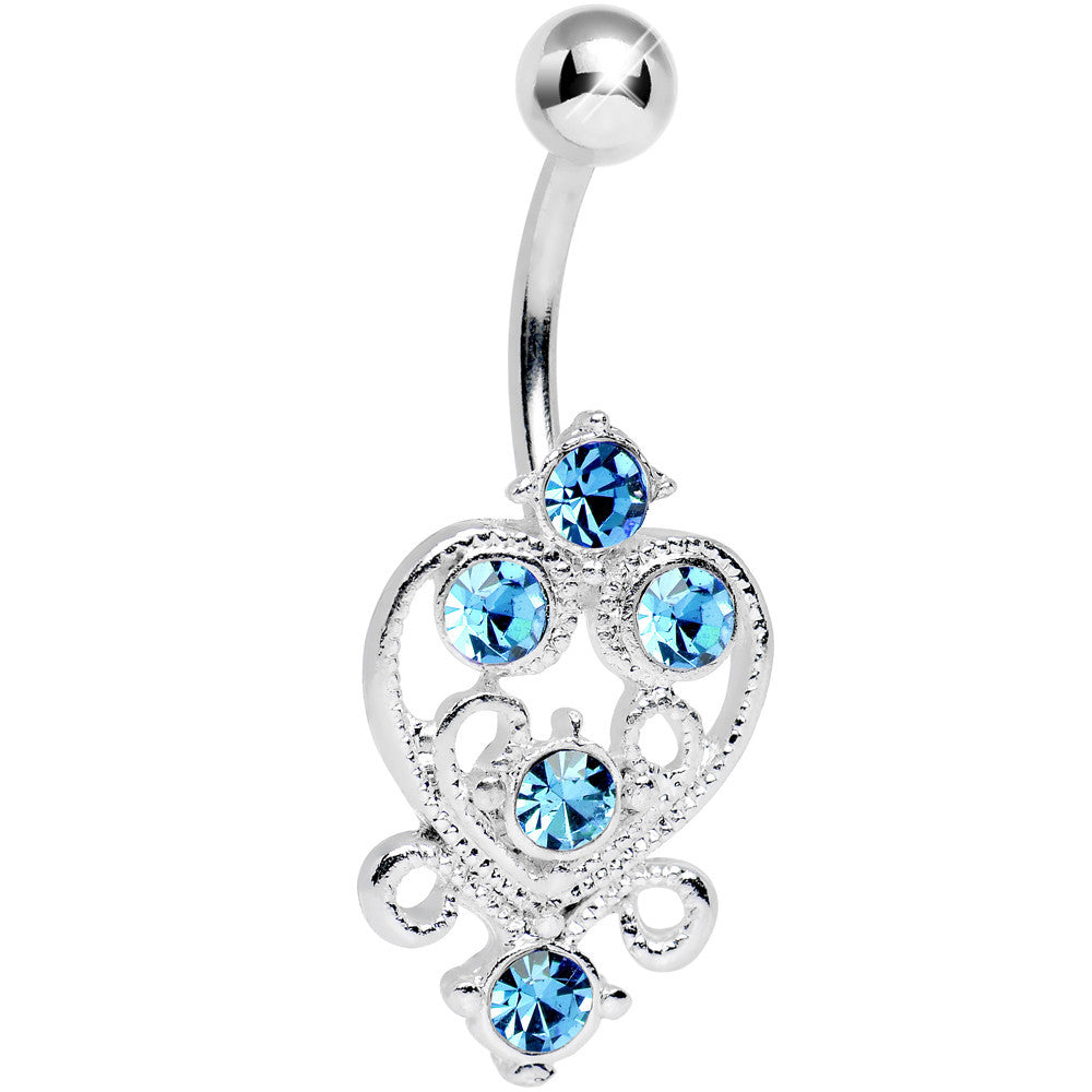 Aqua Gem Lovely in Lace Heart Belly Ring