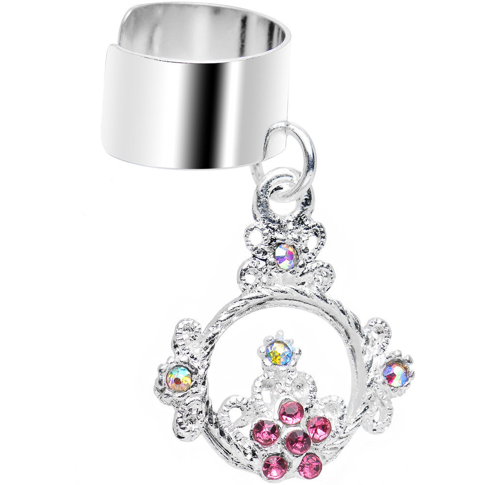 Pink and Aurora Gem Reigning Princess Crown Dangle Ear Cuff