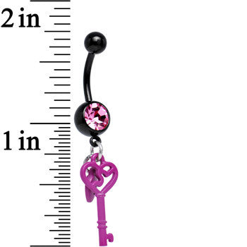 Pink Gem Black Plated Unlock the Secret Skeleton Key Dangle Belly Ring