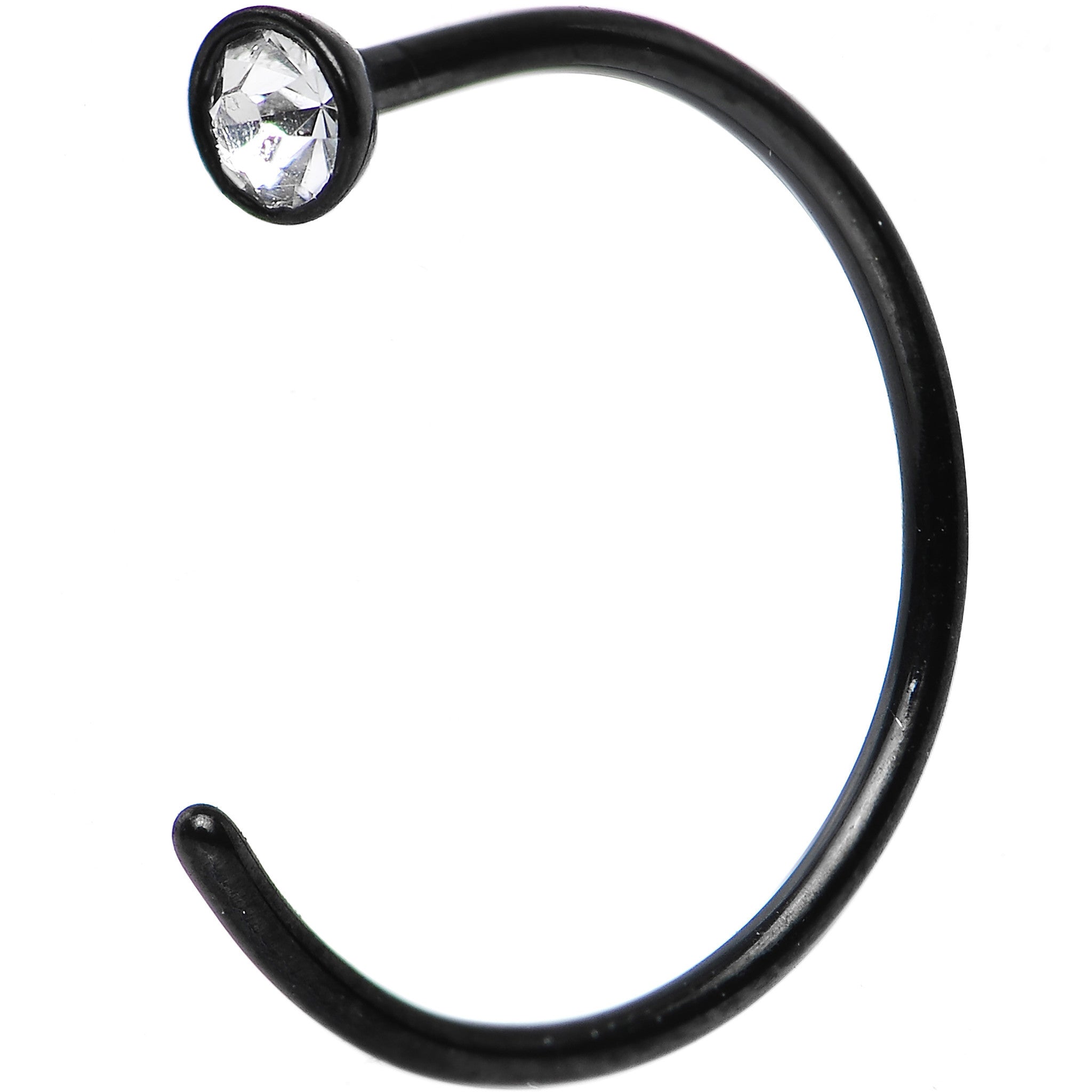 20G 3/8 Clear Gem Black Anodized Titanium Nose Hoop