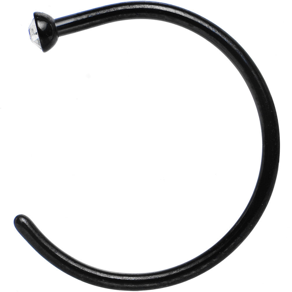 20G 3/8 Clear Gem Black Anodized Titanium Nose Hoop