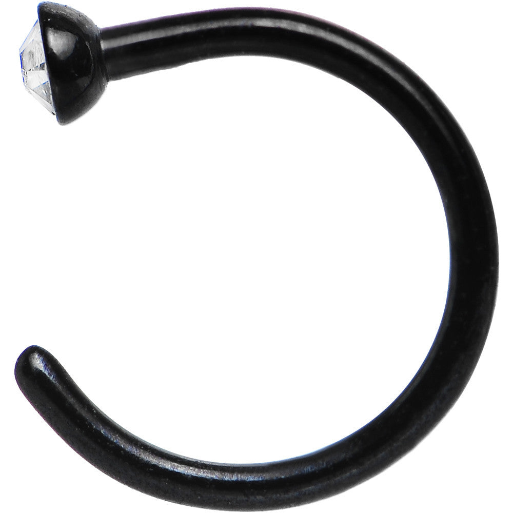 20G 1/4 Clear Gem Black Anodized Titanium Nose Hoop
