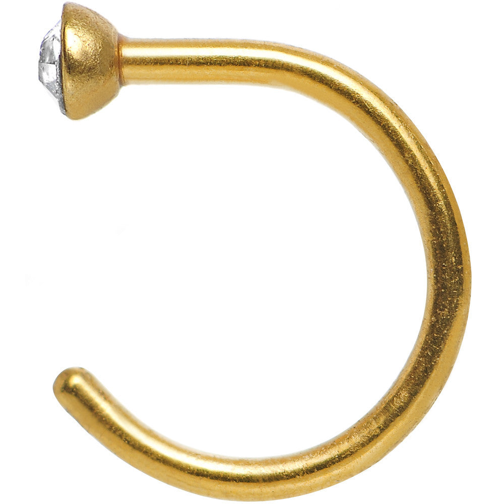20 Gauge 1/4 Clear Gem Gold Anodized Titanium Nose Hoop