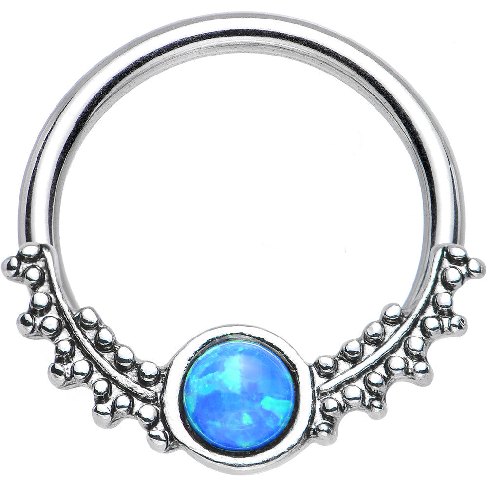 14 Gauge 1/2 Synthetic Blue Opal Drops of Dew Captive Ring