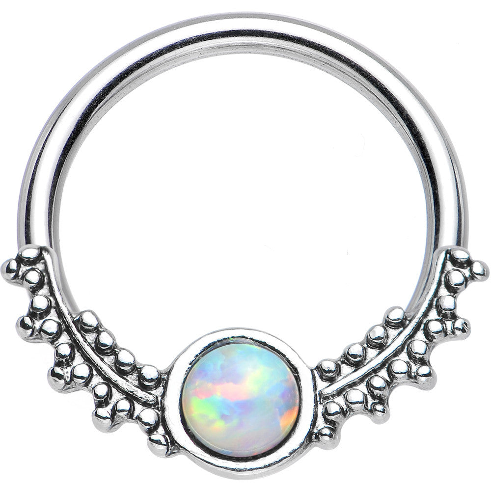 14G 1/2 Synthetic White Opal Drops of Dew Captive Ring