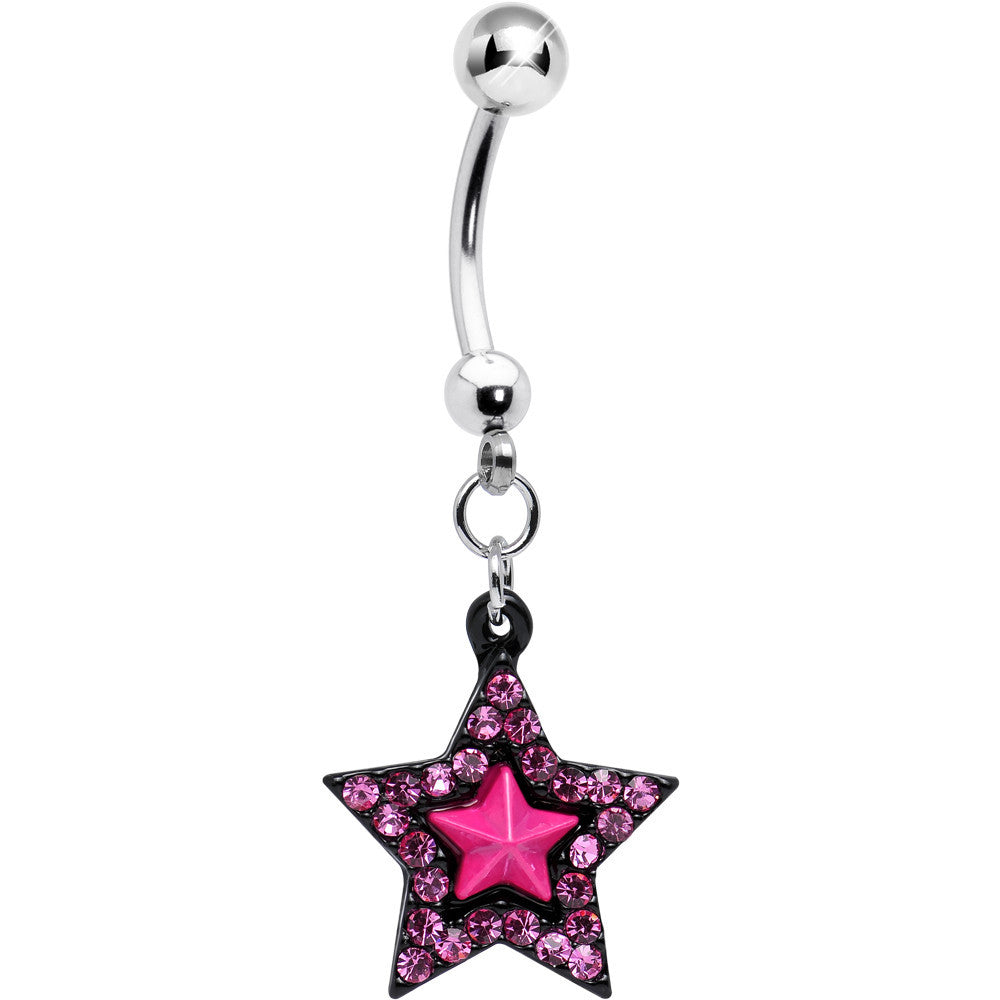 Pink Gem Pink Center Bellissima Black Star Dangle Belly Ring