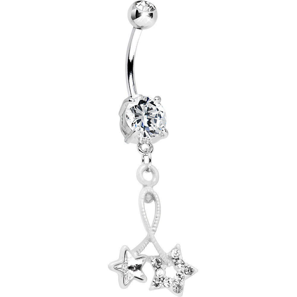 Clear Double Gem Twin String of White Stars Dangle Belly Ring