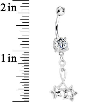 Clear Double Gem Twin String of White Stars Dangle Belly Ring