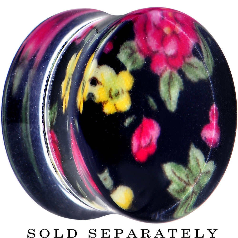 20mm Acrylic Black Multicolored Old Fashioned Flowers Saddle Plug