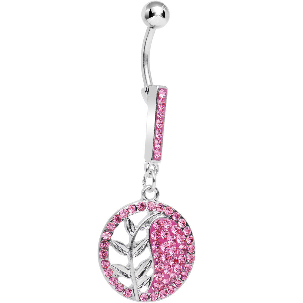 Pink Gem Tranquility Palm Yin Yang Dangle Belly Ring