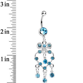 Aqua Gem Bow Tie Decorative Hollow Heart Dangle Belly Ring