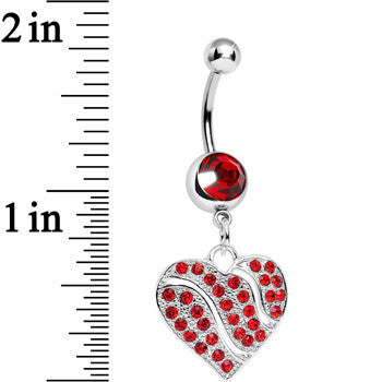 Red Gem Sparkling Rivers of Love Heart Dangle Belly Ring