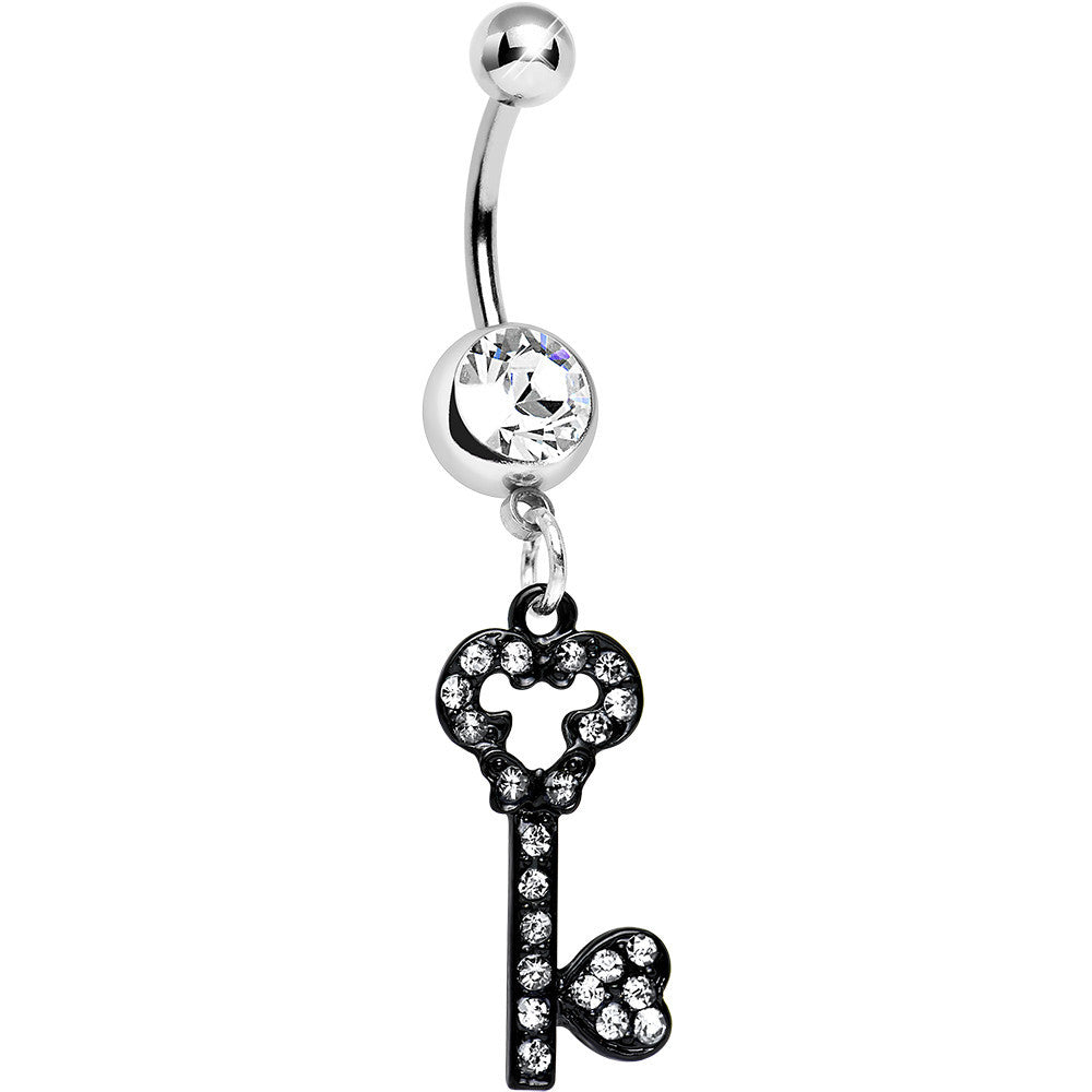 Clear Gem Eternal Secret Black Key Dangle Belly Ring
