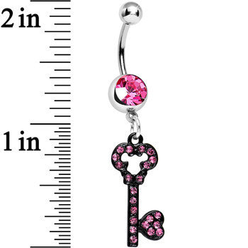 Pink Gem Eternal Secret Black Key Dangle Belly Ring