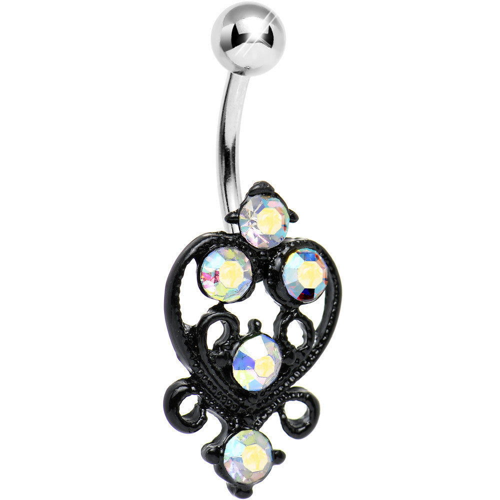 Aurora Gem Cornucopia of Curlicues Black Heart Belly Ring