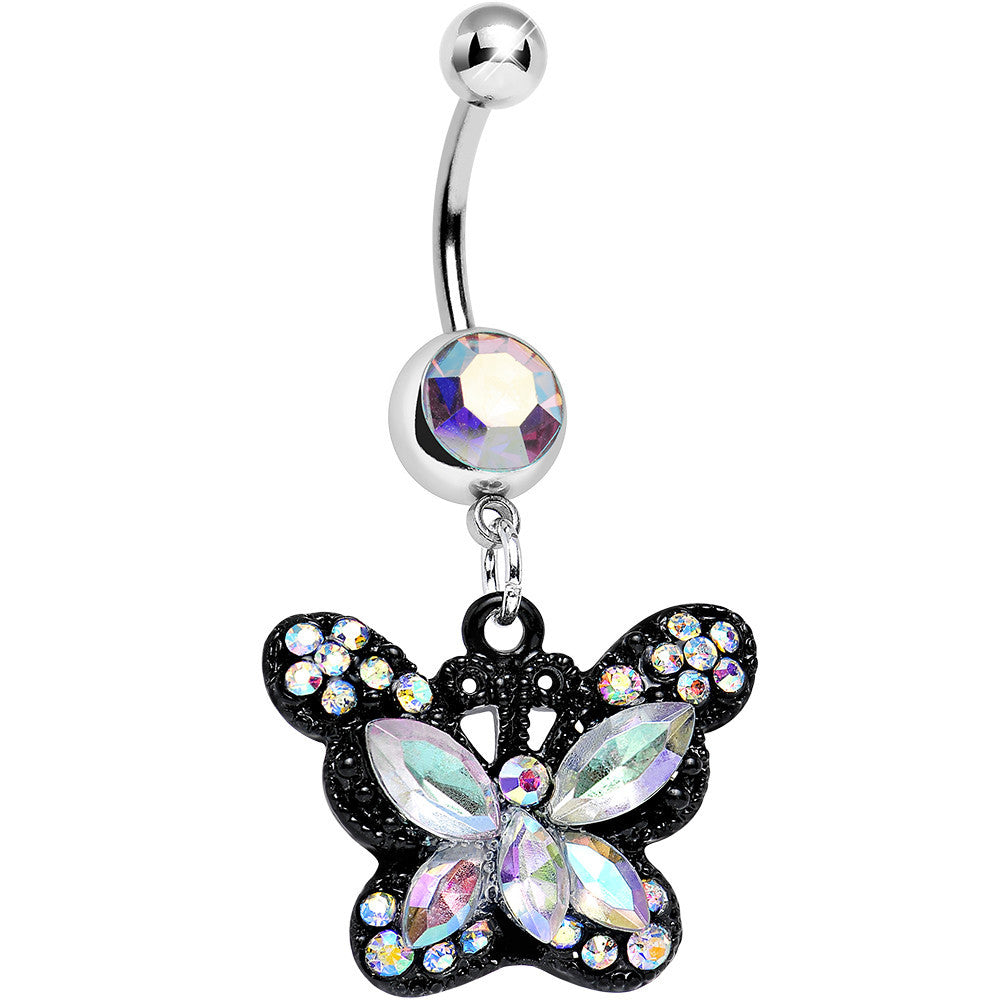 Aurora Gem Passionate Black Butterfly Dangle Belly Ring