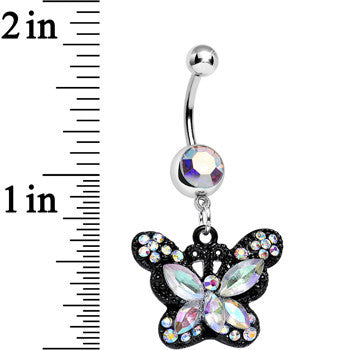 Aurora Gem Passionate Black Butterfly Dangle Belly Ring