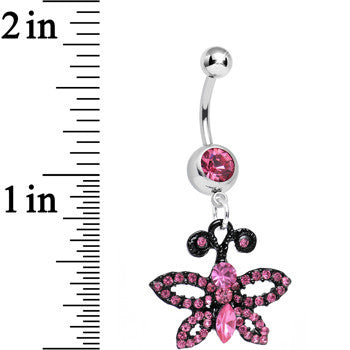 Pink Gem Sublime Sparkling Black Butterfly Dangle Belly Ring
