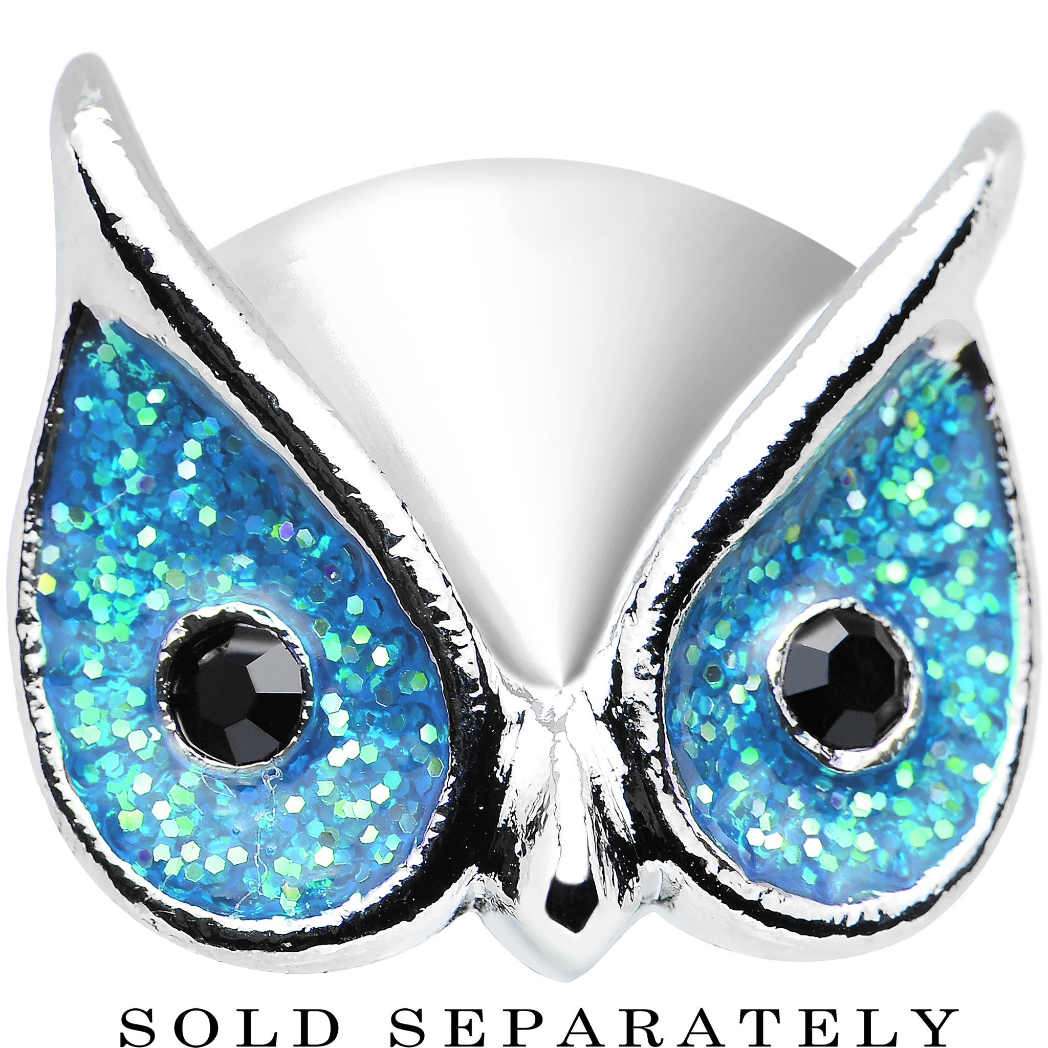 9/16 Aqua Glitter Festive Owl Single Flare Steel Plug