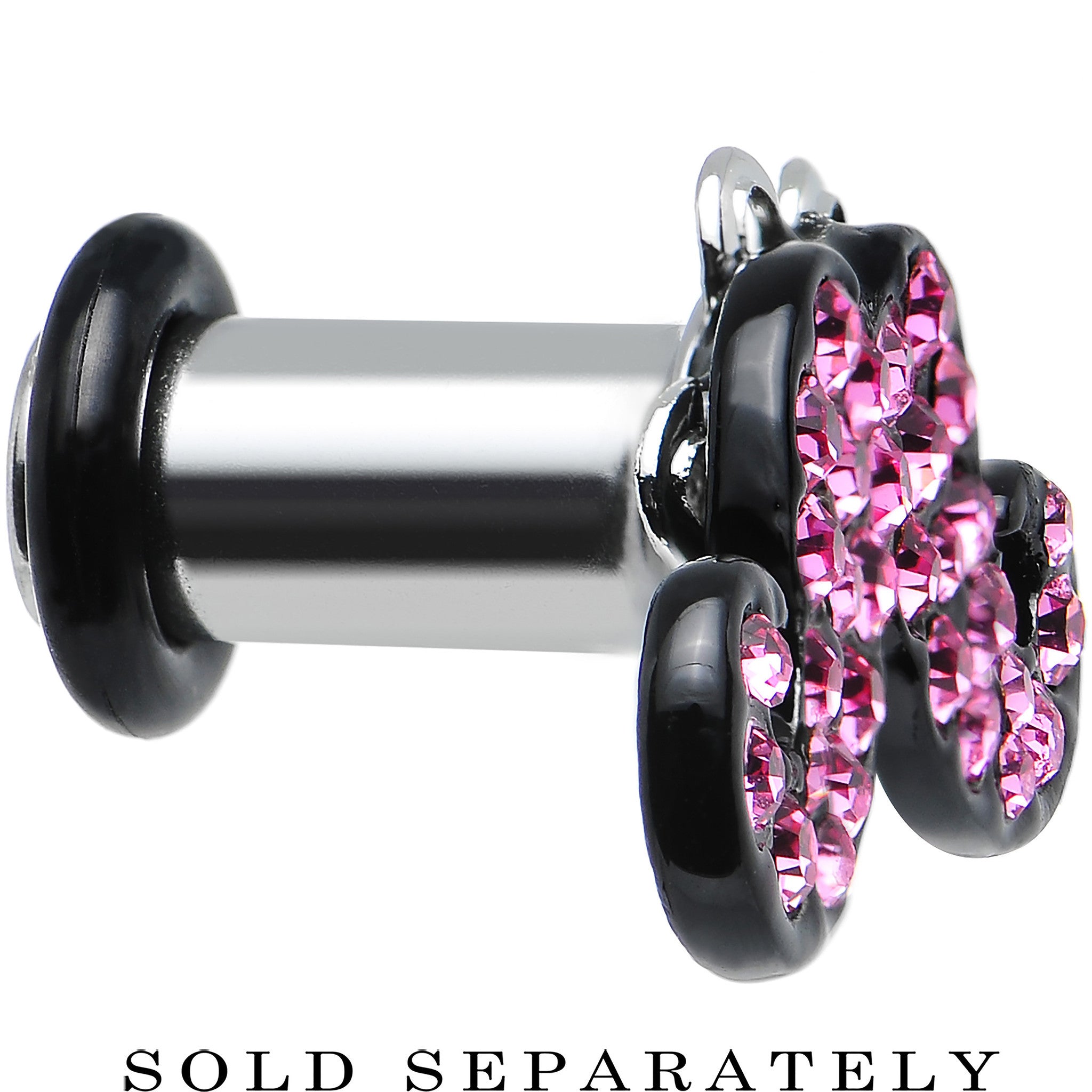 4G Pink Gem Paved Fancy Mustache Single Flare Steel Plug