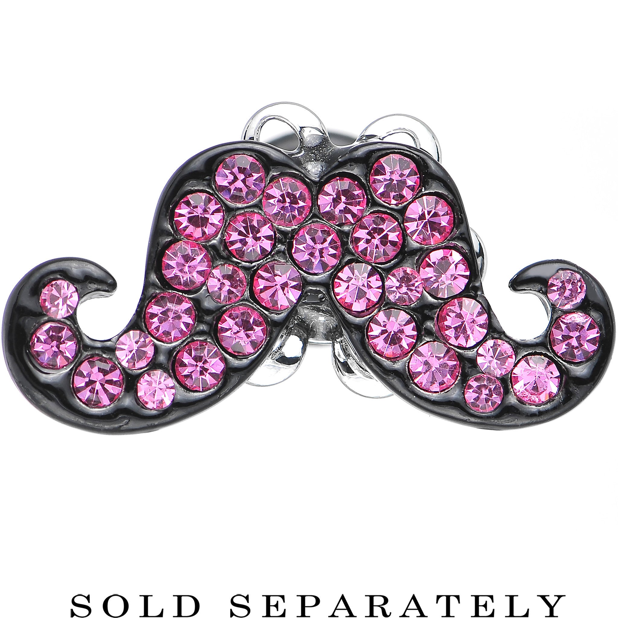 4G Pink Gem Paved Fancy Mustache Single Flare Steel Plug