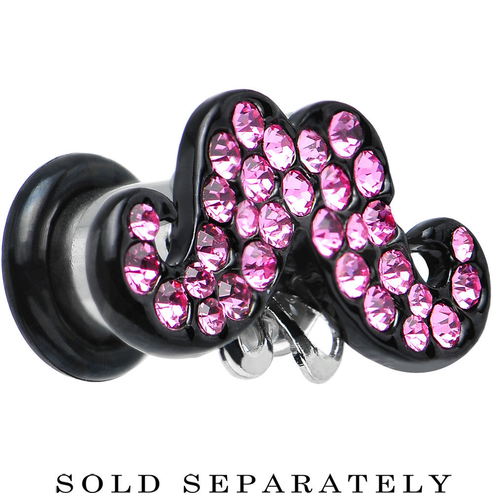 2G Pink Gem Paved Fancy Mustache Single Flare Steel Plug