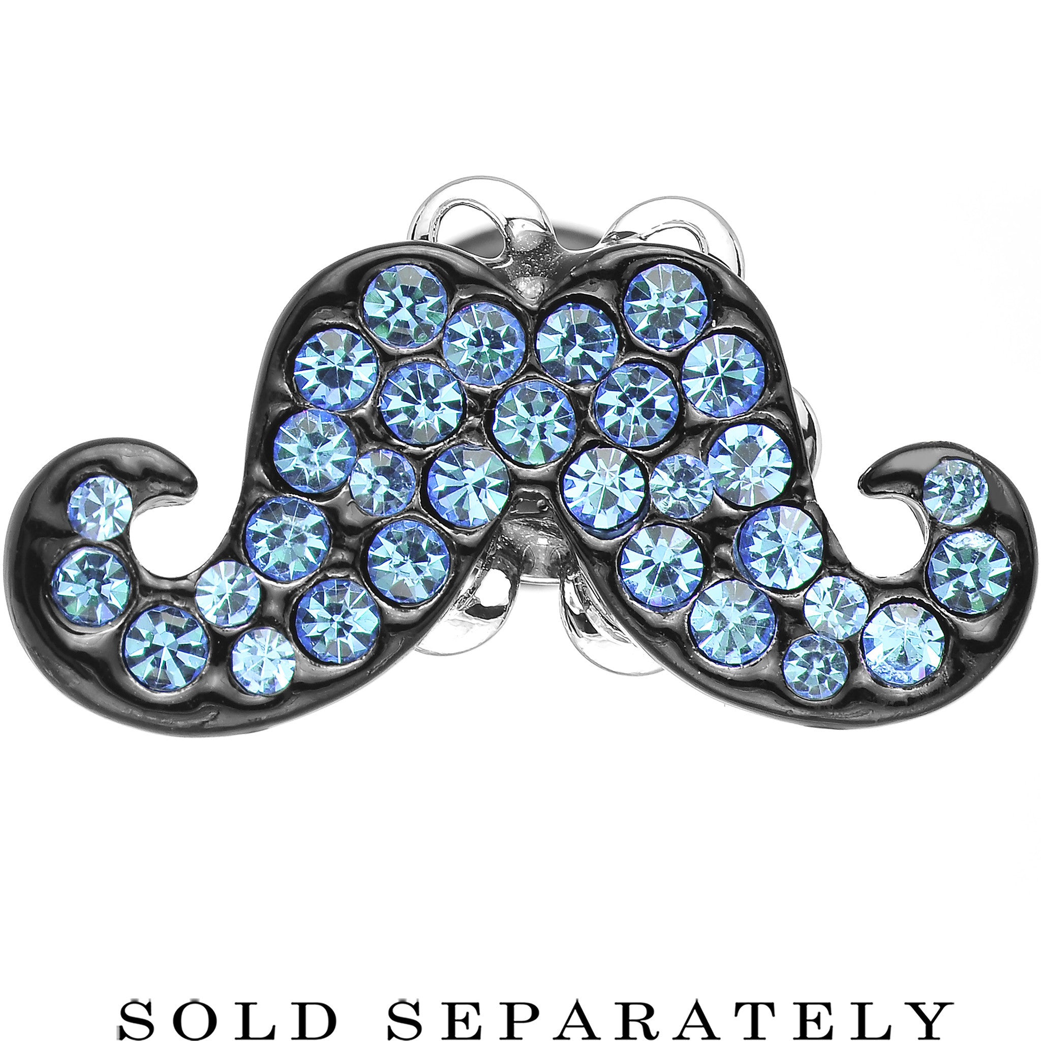 4G Aqua Gem Paved Fancy Mustache Single Flare Steel Plug