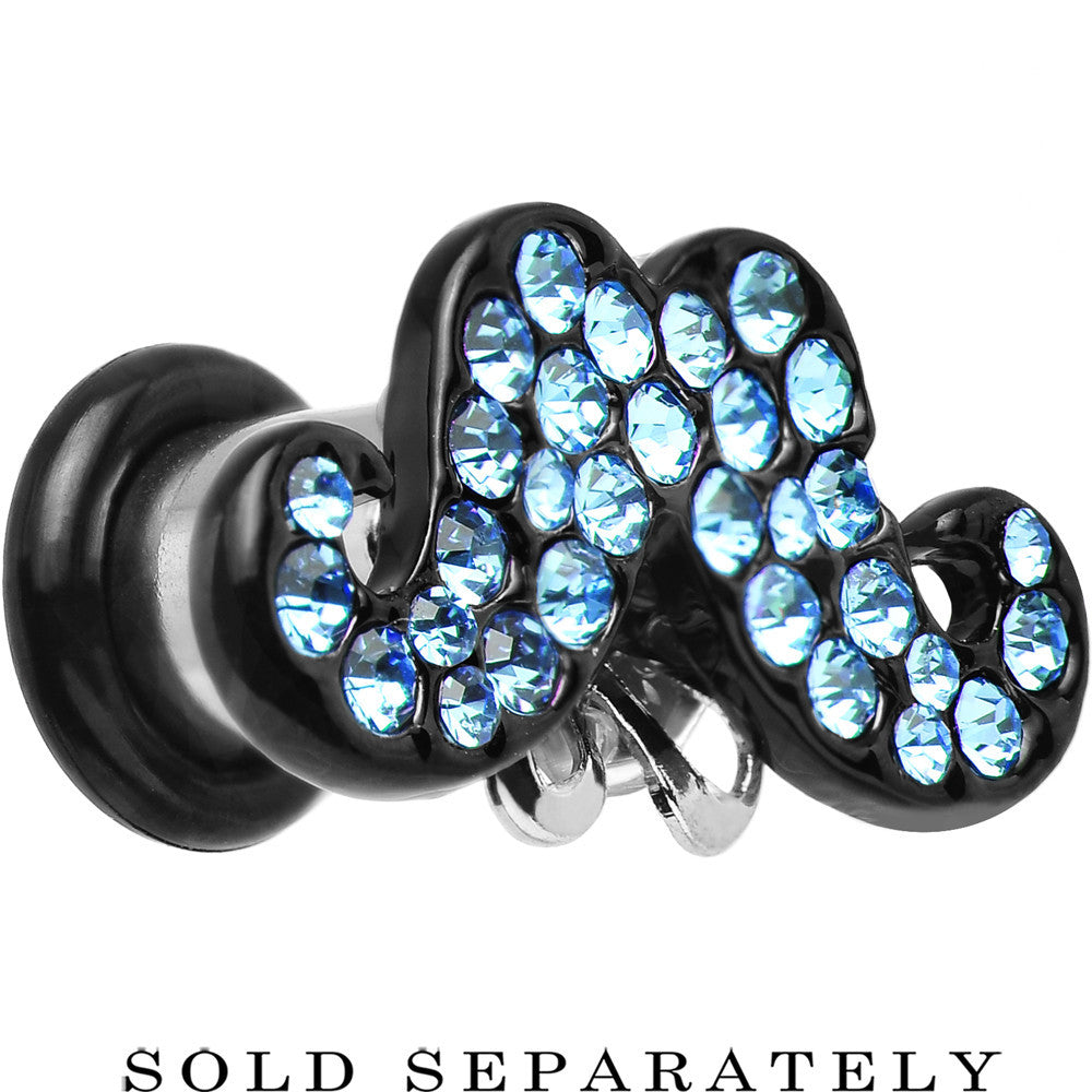 2G Aqua Gem Paved Fancy Mustache Single Flare Steel Plug