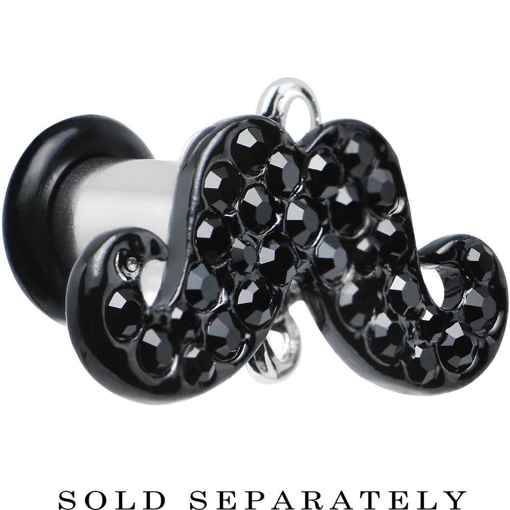4G Black Gem Paved Fancy Mustache Single Flare Steel Plug