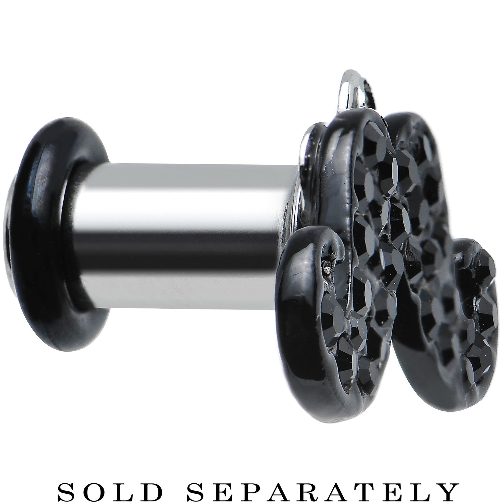 4G Black Gem Paved Fancy Mustache Single Flare Steel Plug
