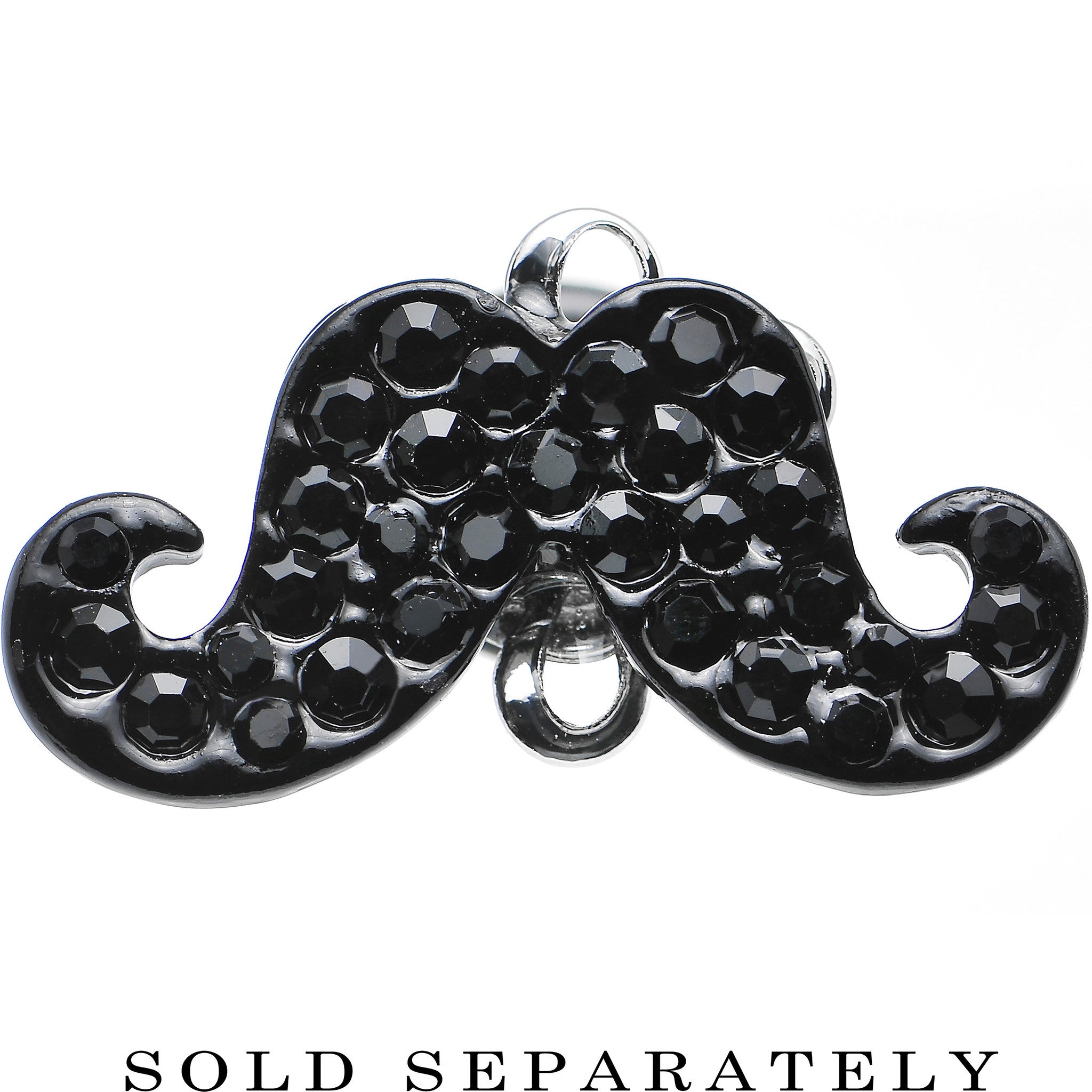 4G Black Gem Paved Fancy Mustache Single Flare Steel Plug
