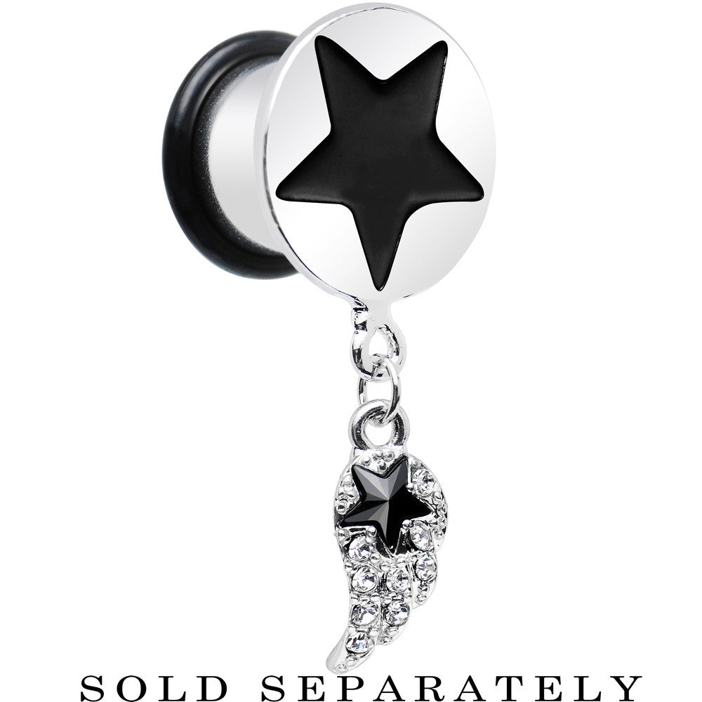 1/2 Clear Gem Angel Wing and Black Star Single Flare Dangle Plug