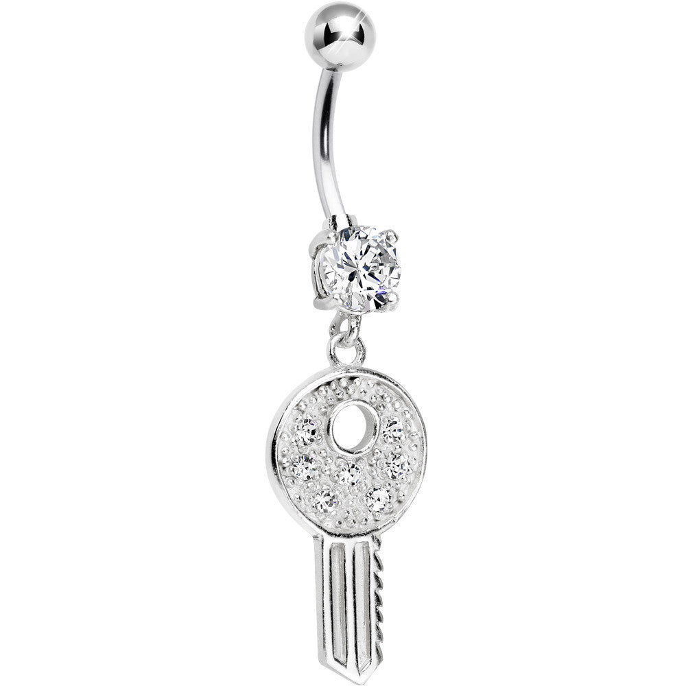 925 Sterling Silver Clear Gem Dream Car Key Dangle Belly Ring