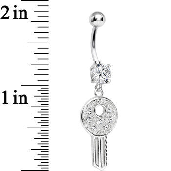 925 Sterling Silver Clear Gem Dream Car Key Dangle Belly Ring